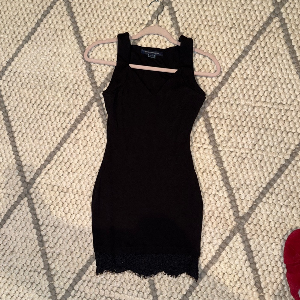 French Connection Black Mini Dress with Lace Hem